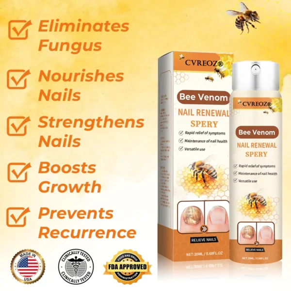 Cvreoz®Bee Venom Nail Renewal Spray👨‍⚕️ 𝘾𝙚𝙧𝙩𝙞𝙛𝙞𝙚𝙙 𝙗𝙮 𝙩𝙝𝙚 𝘼𝙢𝙚𝙧𝙞𝙘𝙖𝙣 𝘼𝙘𝙖𝙙𝙚𝙢𝙮 𝙤𝙛 𝘿𝙚𝙧𝙢𝙖𝙩𝙤𝙡𝙤𝙜𝙮(𝘼𝘼𝘿)